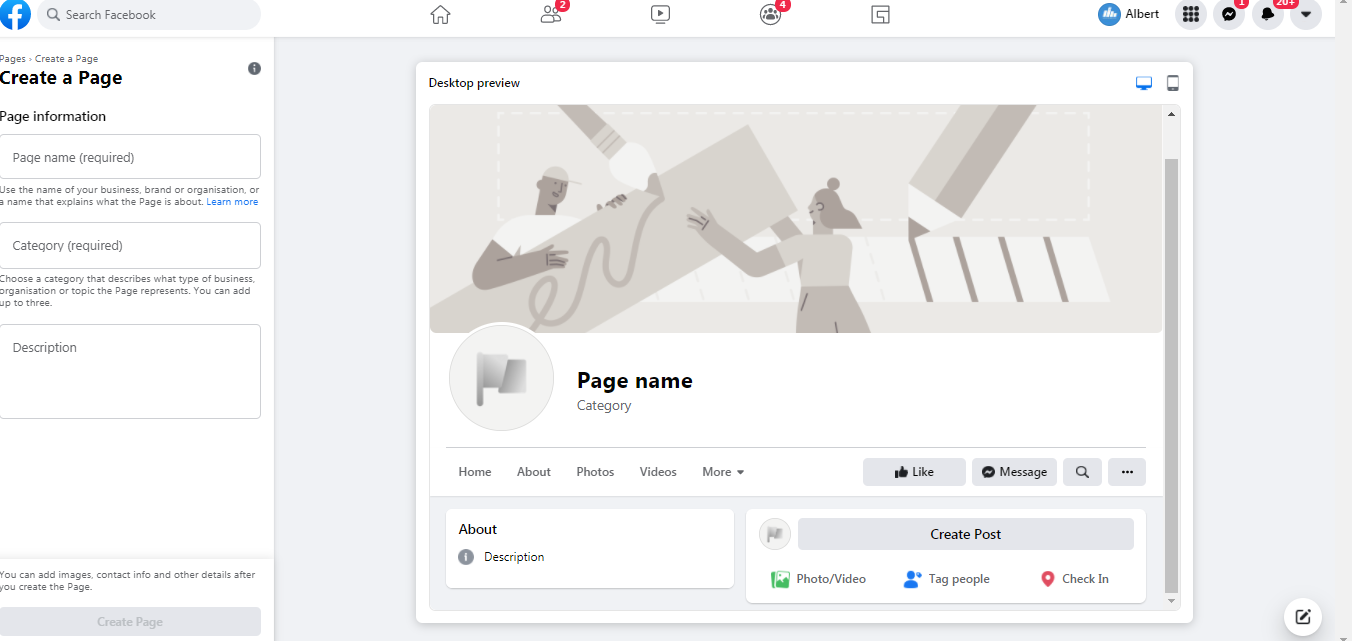 Facebook-page-create-desktop-view